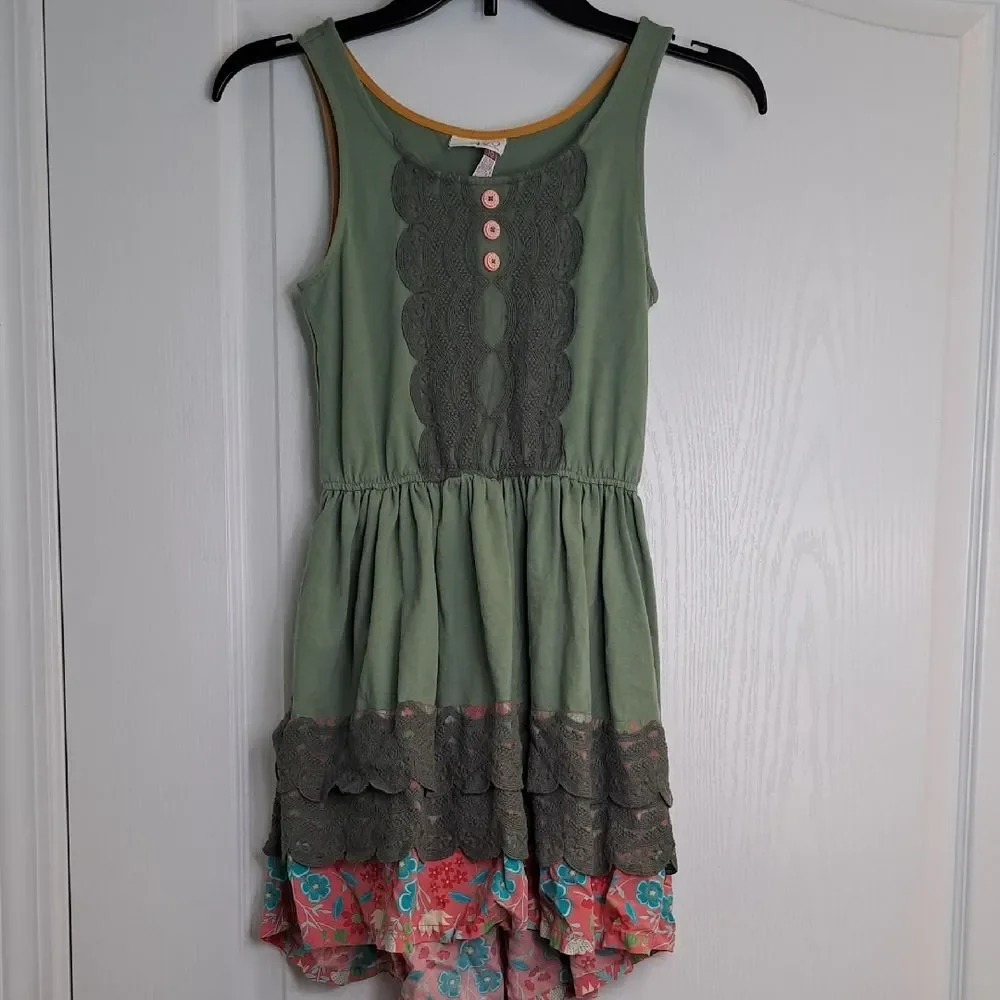 Green and Pink Kids Lace Detail Peaceful Plains Dress